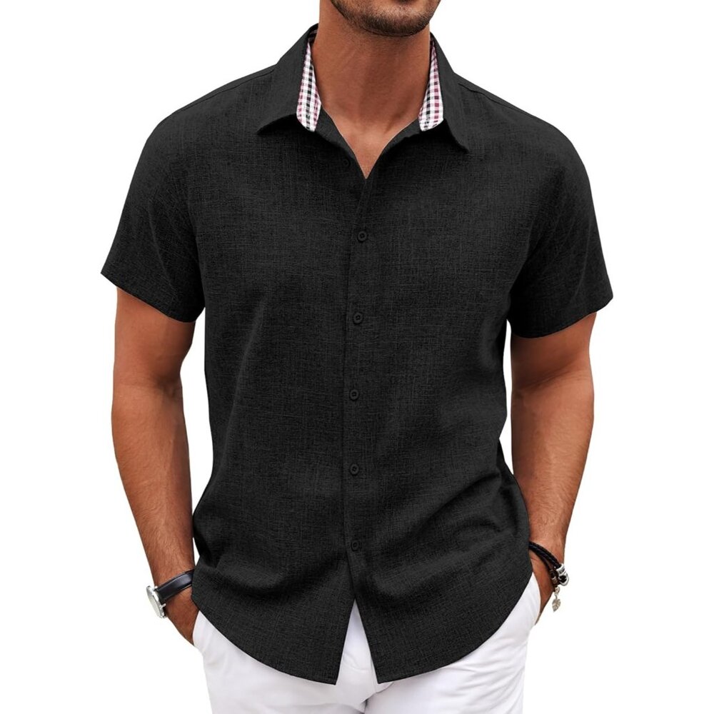 Mens Short Sleeve Button Down Shirts Casual Loose Fit Summer Beach Shirt